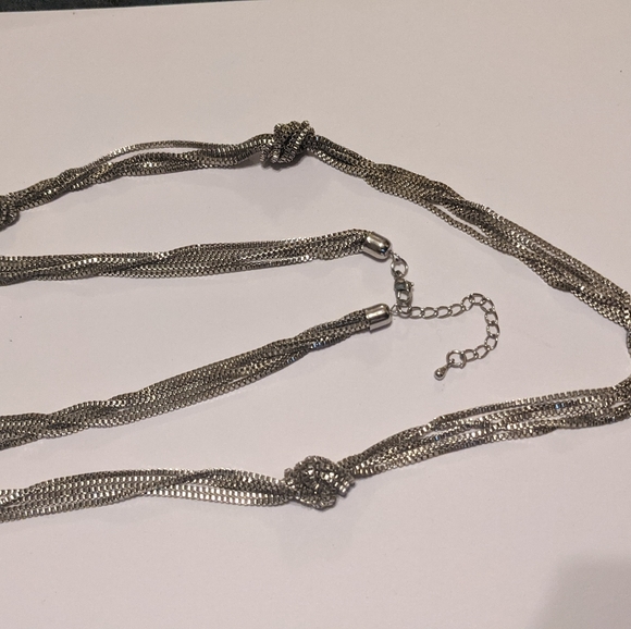 Long knotted chains necklace - silver tone box chain - Picture 2 of 16